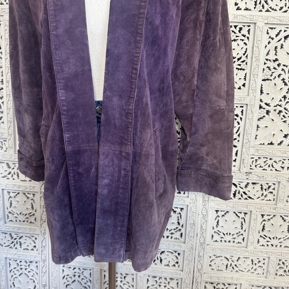 Vtg Lord & Taylor Dusty Purple Pig Suede Leather Oversized Open Blazer Jacket - Picture 3 of 10